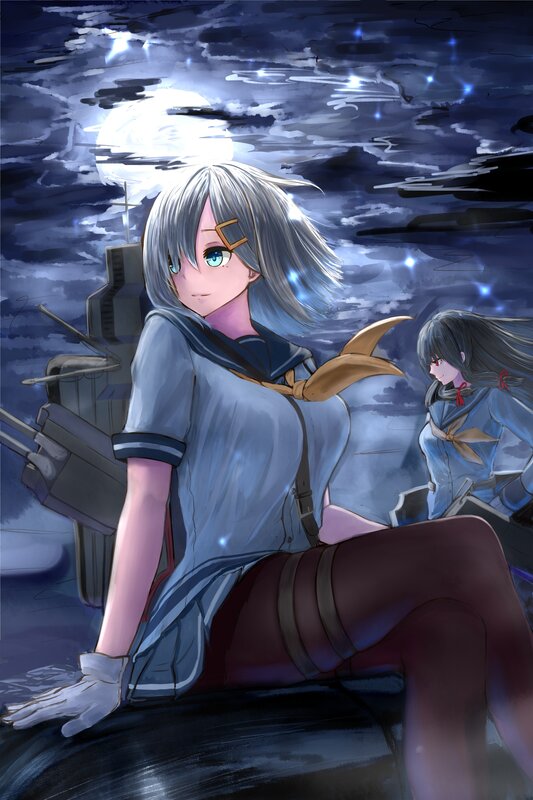 Silver-haired Girl on Ship — Blue, Dramatic