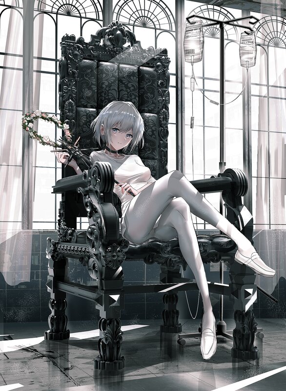 Silver-haired Girl on Throne