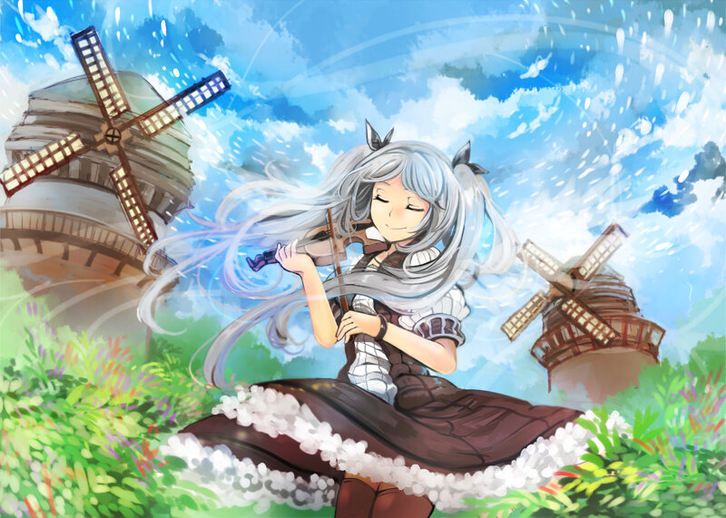 Silver-haired Girl Playing Violin