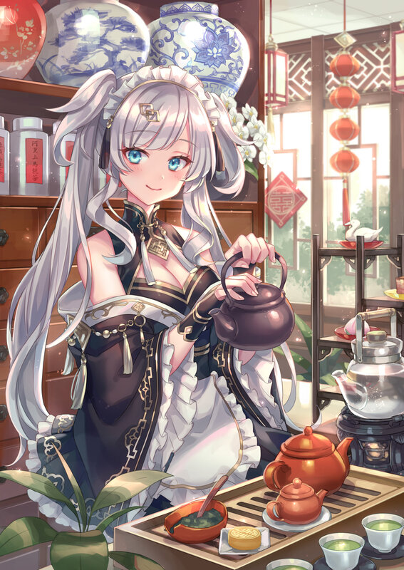 Silver-haired Girl Pouring Tea