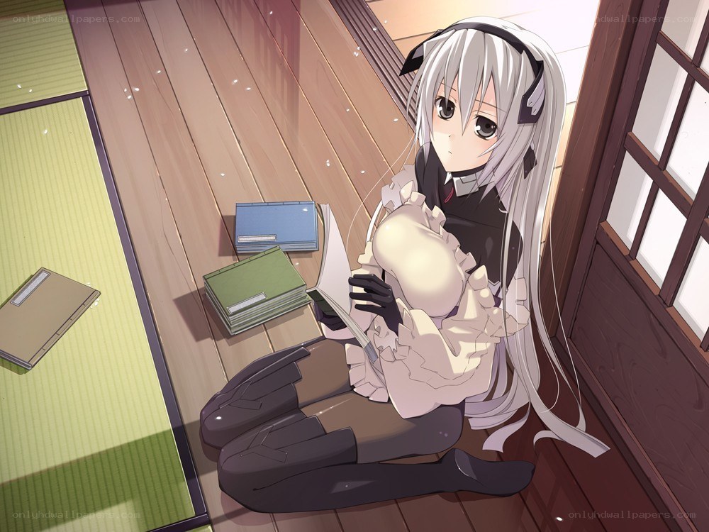 silver-haired girl reading book