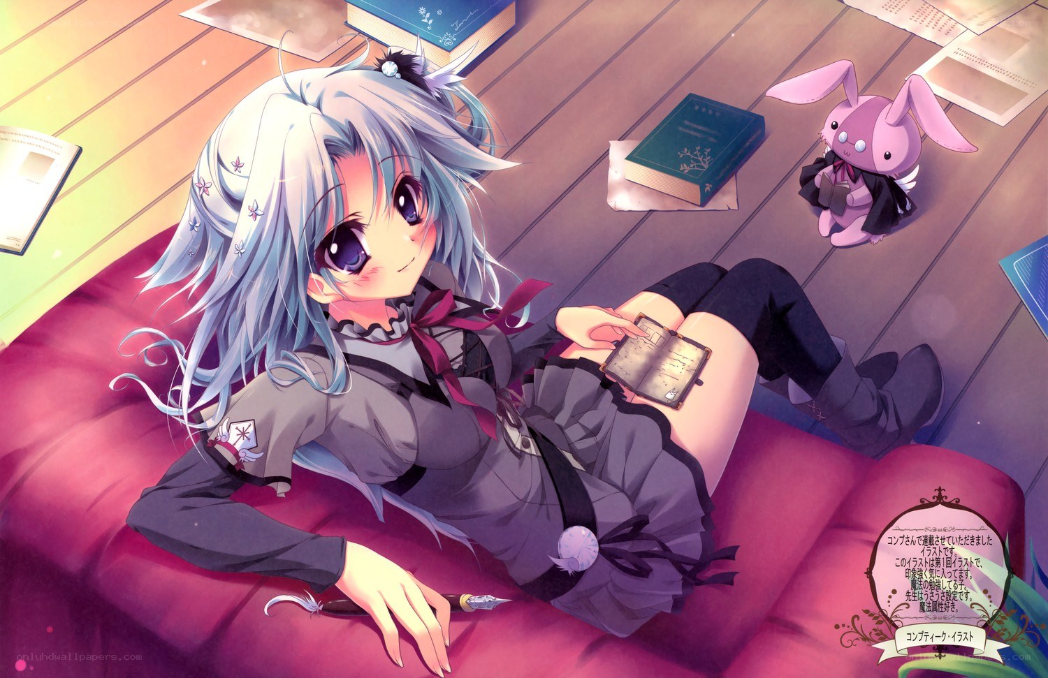 silver-haired girl reading book
