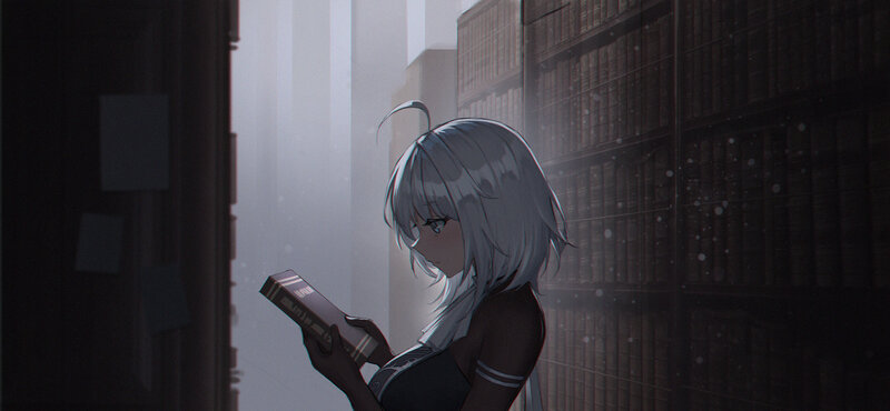 Silver-haired Girl Reading — Gray, Calm