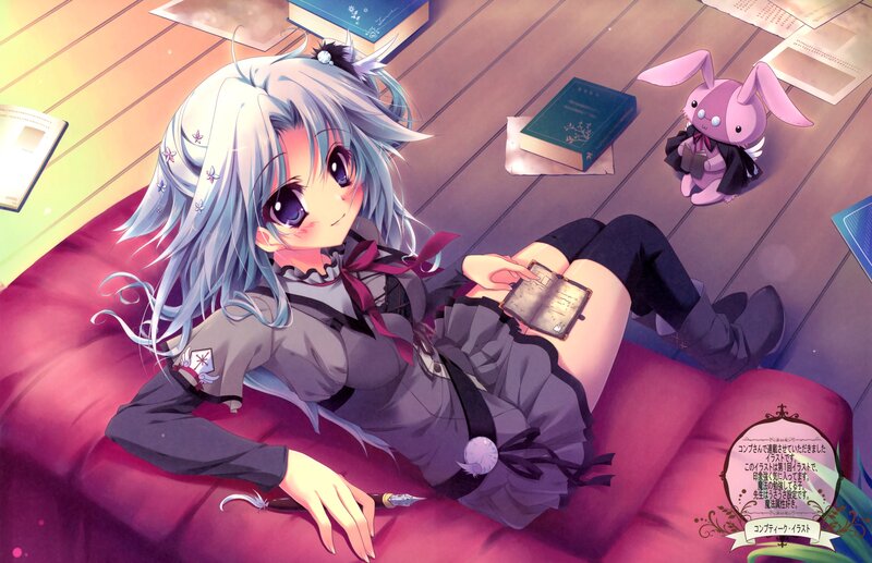 Silver-haired Girl Reading — Purple, Calm, Anime