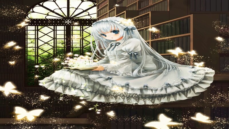 Silver-haired Girl Reading — White, Serene, Afternoon