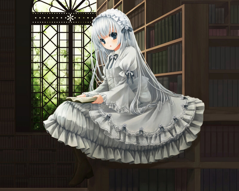 Silver-haired Girl Reading — White, Serene