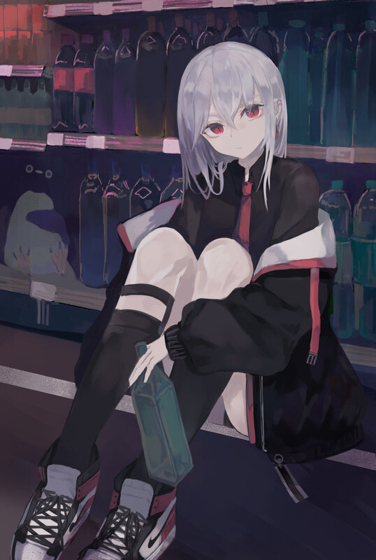 Silver-haired Girl Sitting — Black