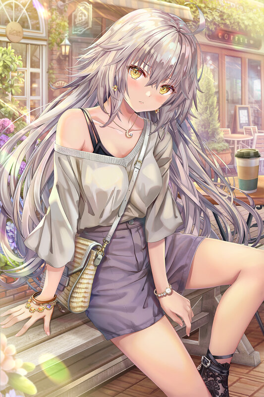 Silver-haired Girl Sitting — Gray, Calm