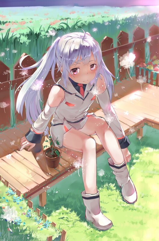Silver-haired Girl Sitting — Green