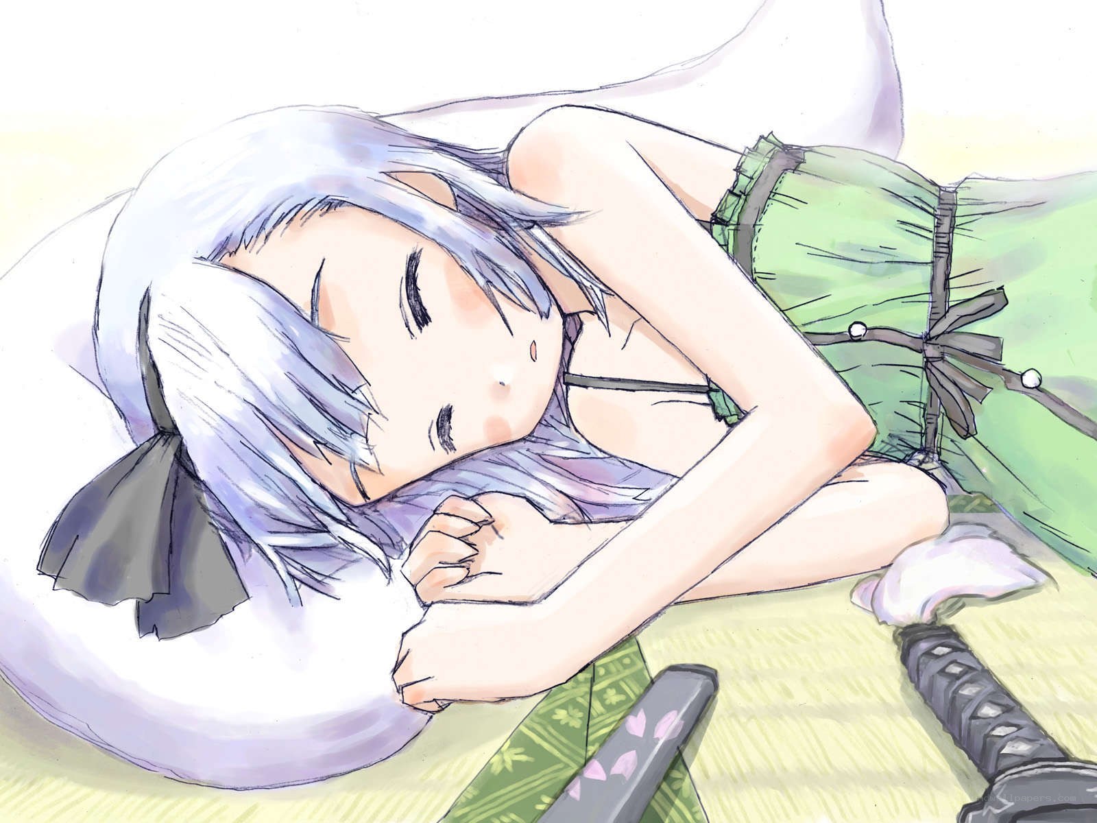 silver-haired girl sleeping