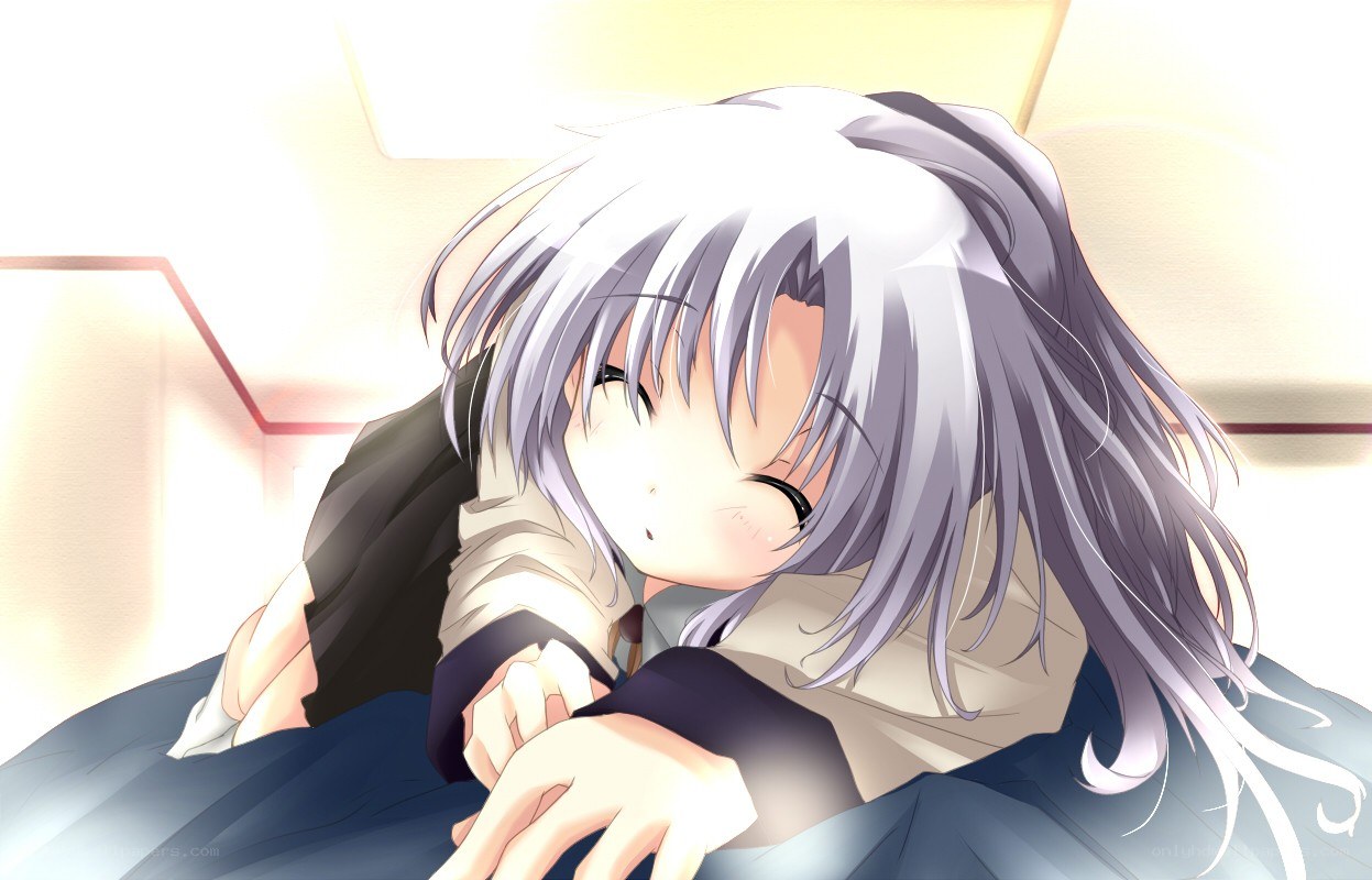 silver-haired girl sleeping