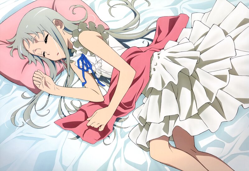 Silver-haired Girl Sleeping — White, Peaceful, Anime