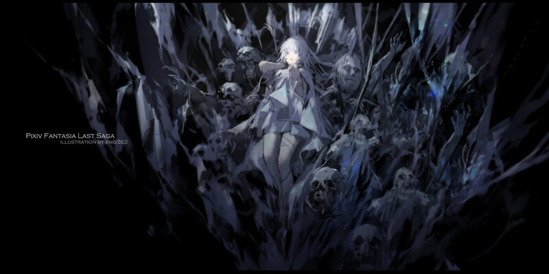Silver-haired Girl Surrounded by Skulls
