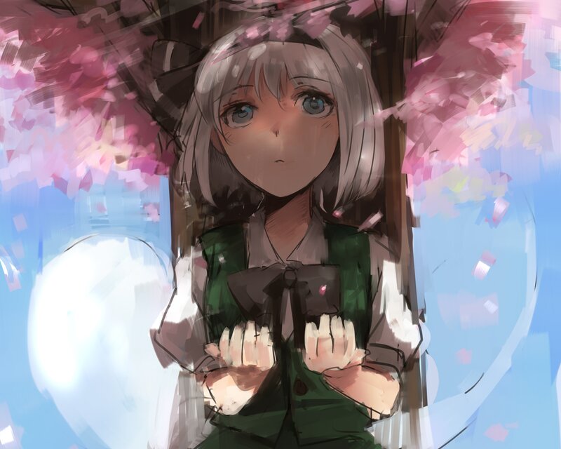 Silver-haired Girl under Cherry Blossoms — Pink