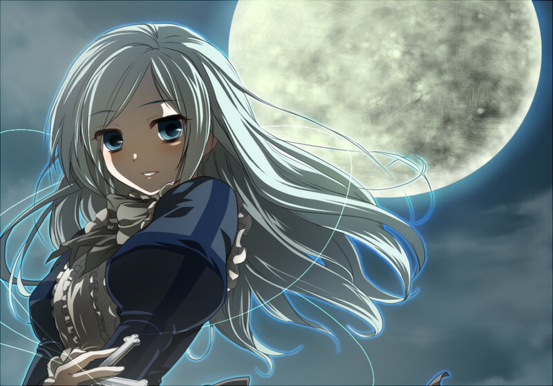 silver-haired girl under moonlight