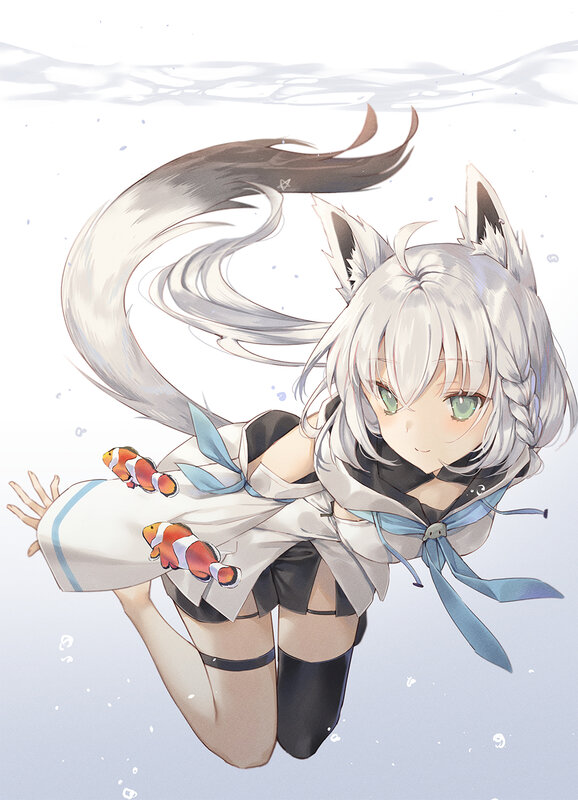 Silver-haired Girl Underwater — White