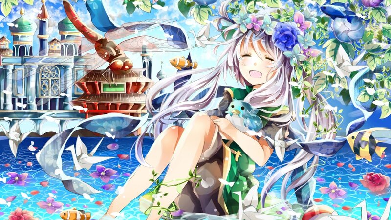 Silver-haired Girl with Bird — Blue, Serene