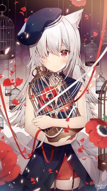 Silver-haired Girl with Birdcage