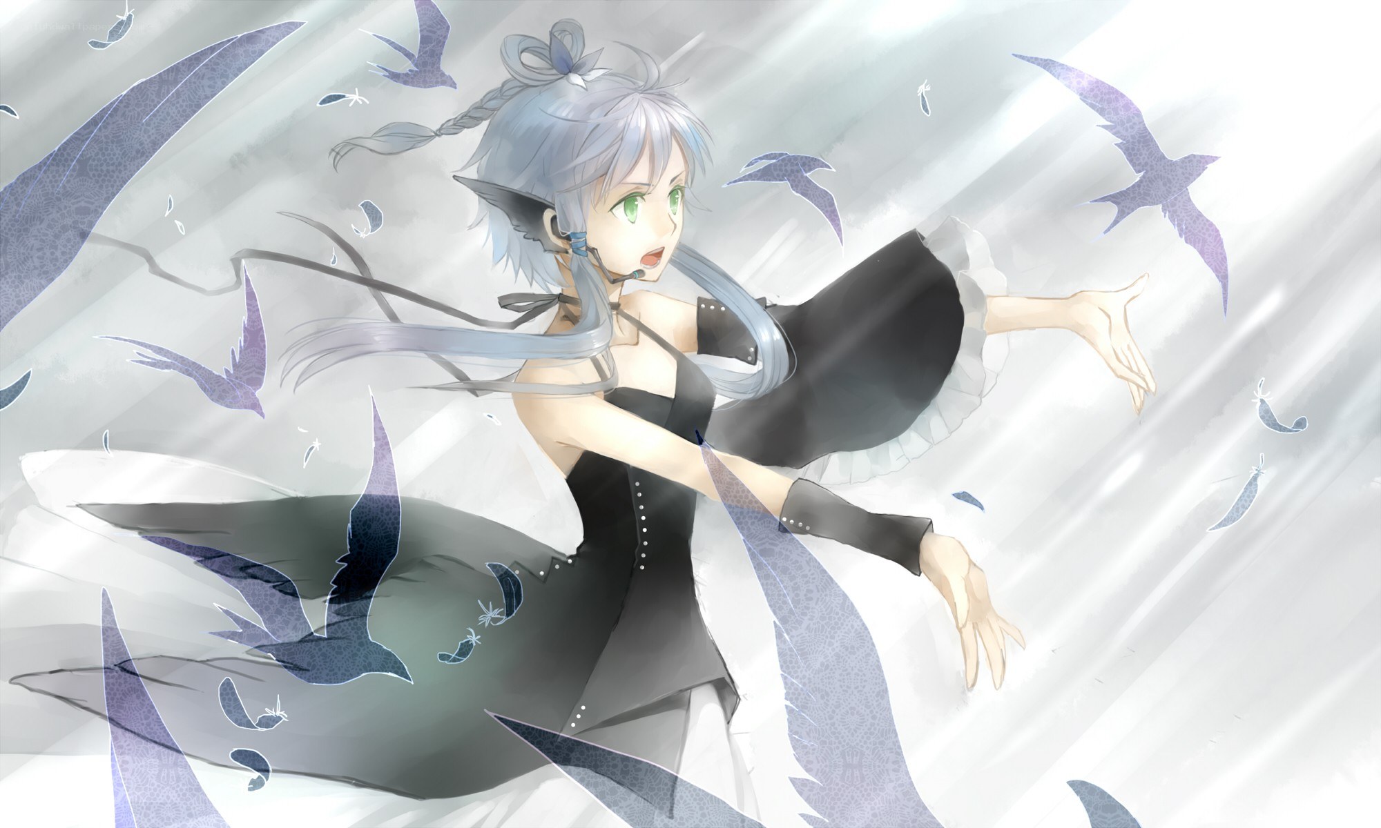 silver-haired girl with birds