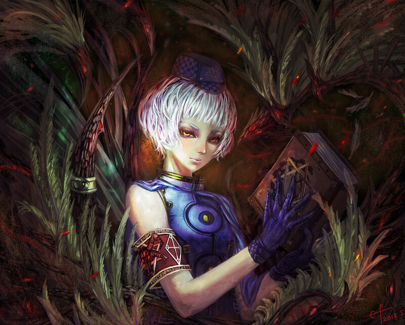 Silver-haired Girl with Book — Purple