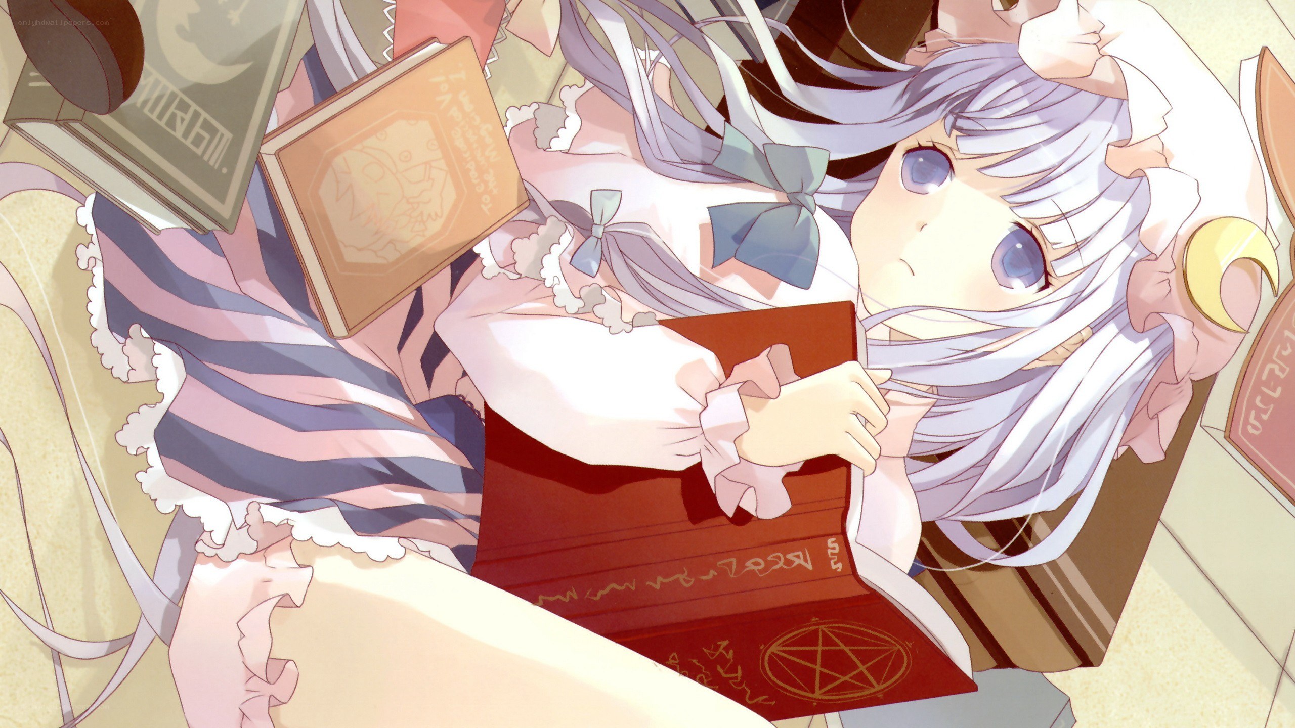 silver-haired girl with books
