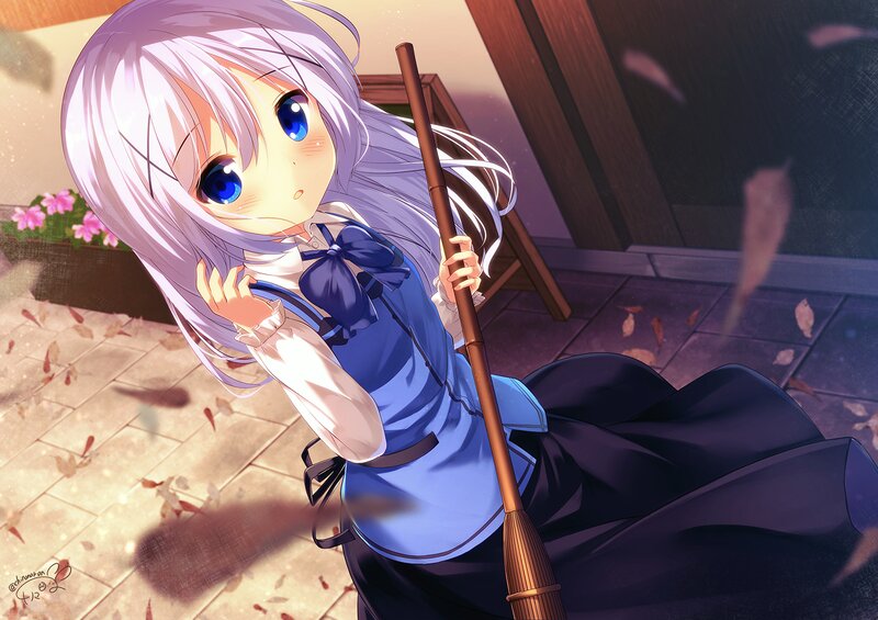 Silver-haired Girl with Broom