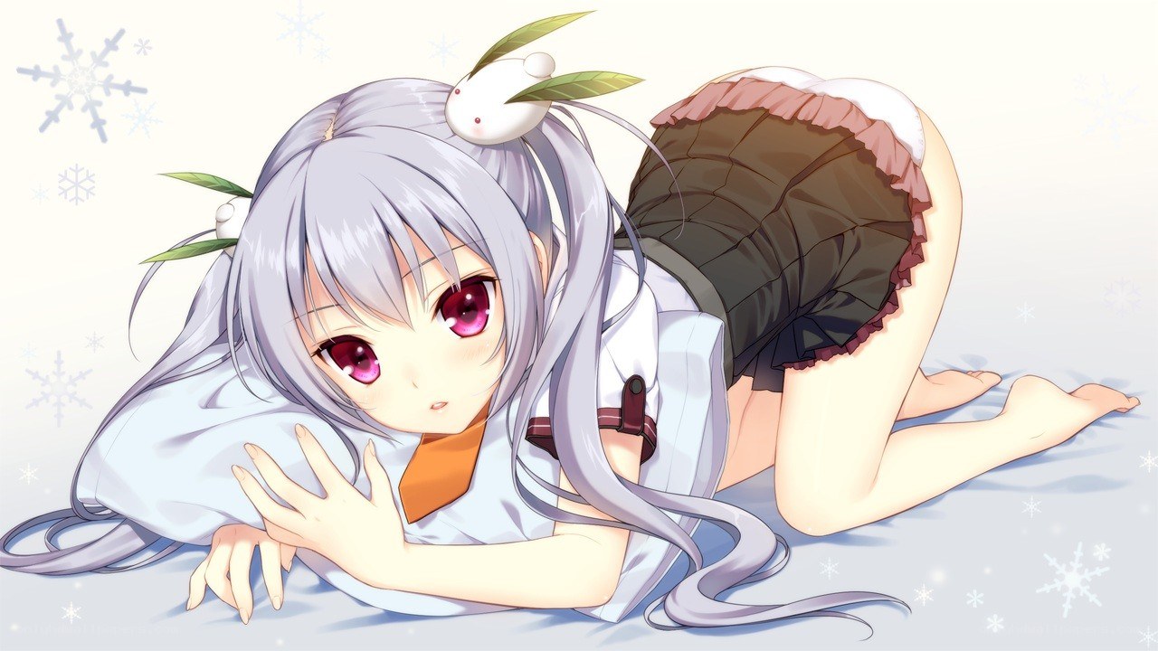 silver-haired girl with bunny ears