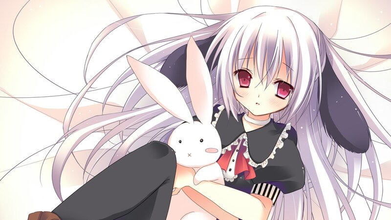 silver-haired girl with bunny