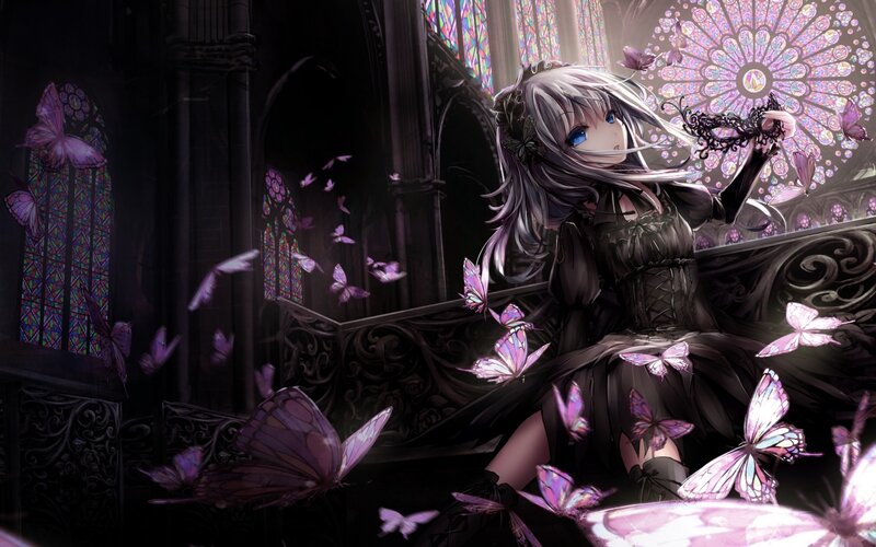 Silver-haired Girl with Butterflies — Black