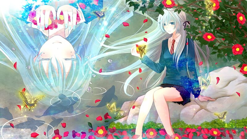 Silver-haired Girl with Butterflies — Blue