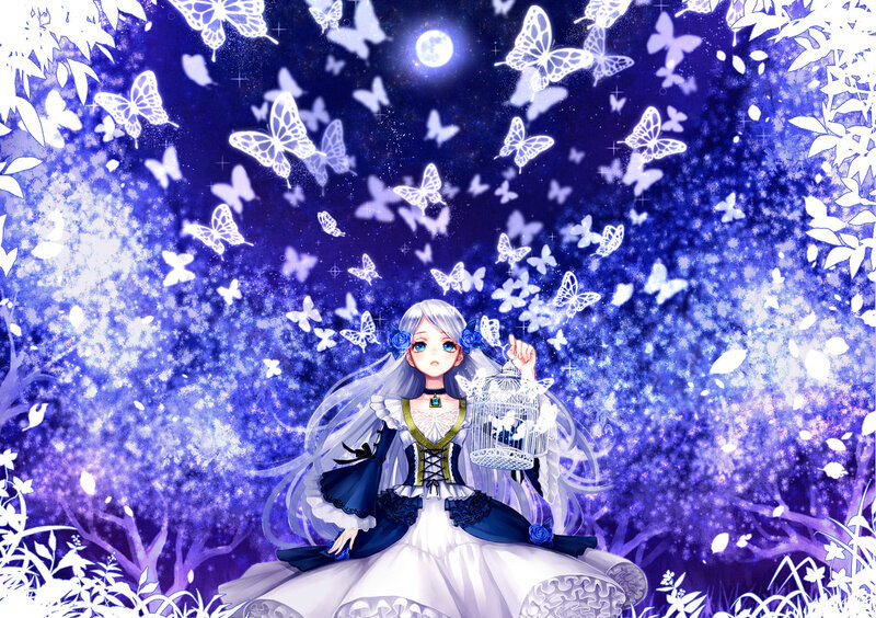 Silver-haired Girl with Butterflies — Purple