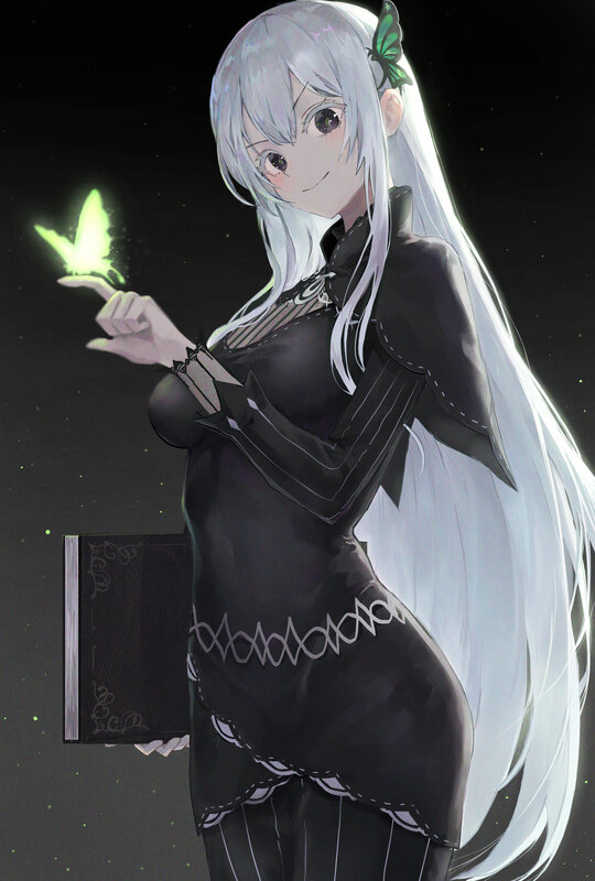Silver-haired Girl with Butterfly — Black