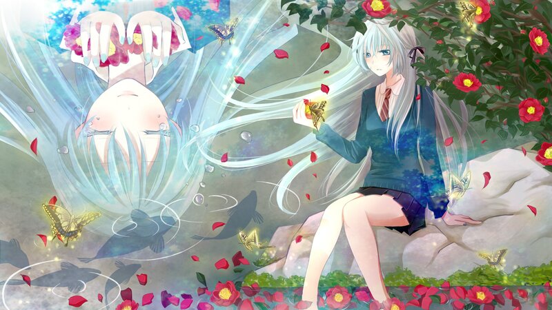 Silver-haired Girl with Butterfly — Blue