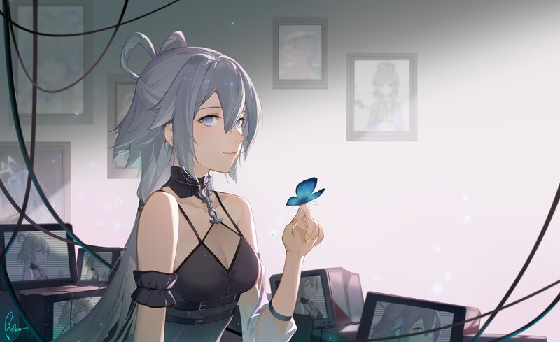Silver-haired Girl with Butterfly — Gray