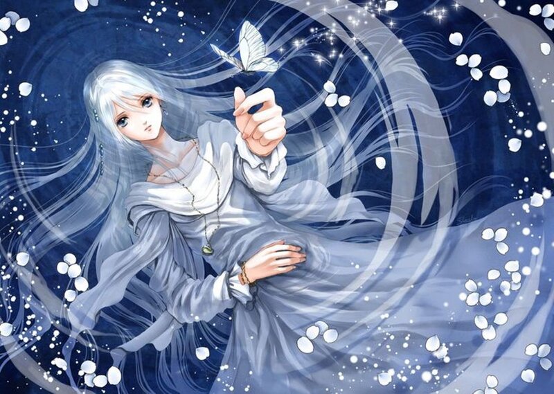Silver-haired Girl with Butterfly
