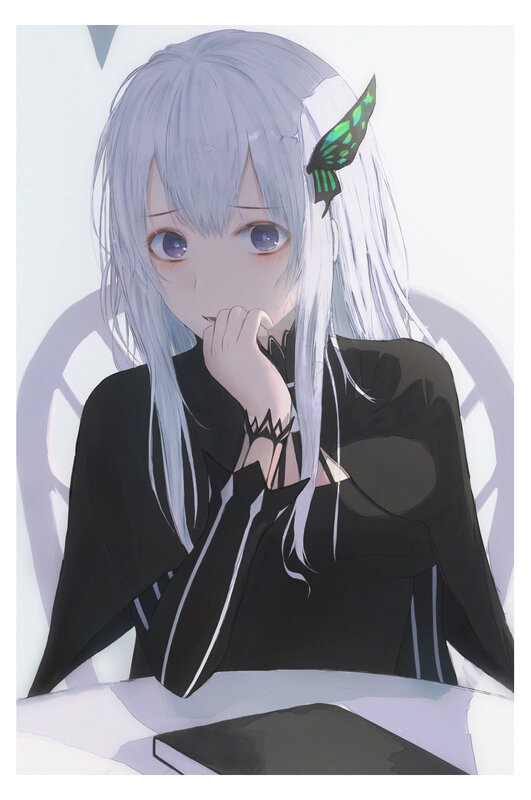 Silver-haired Girl with Butterfly — White