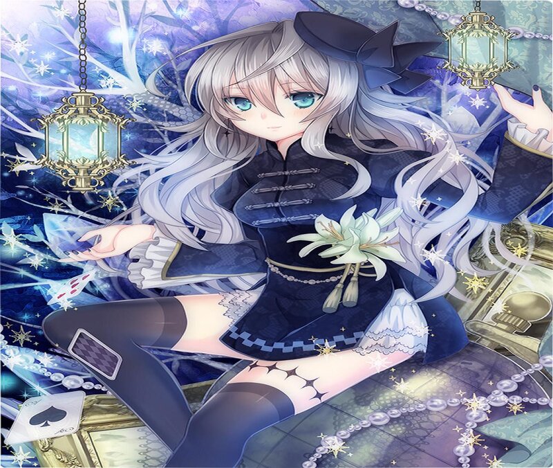 Silver-haired Girl with Cards — Blue