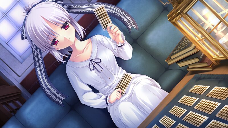 Silver-haired Girl with Cards — White