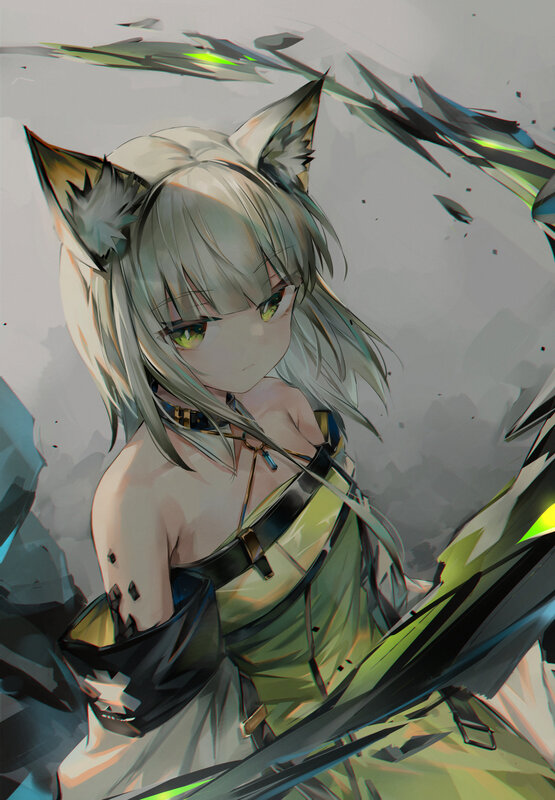 Silver-haired Girl with Cat Ears — Gray, Dramatic, Digital Art