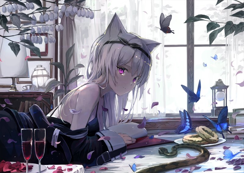 Silver-haired Girl with Cat Ears — Gray, Serene