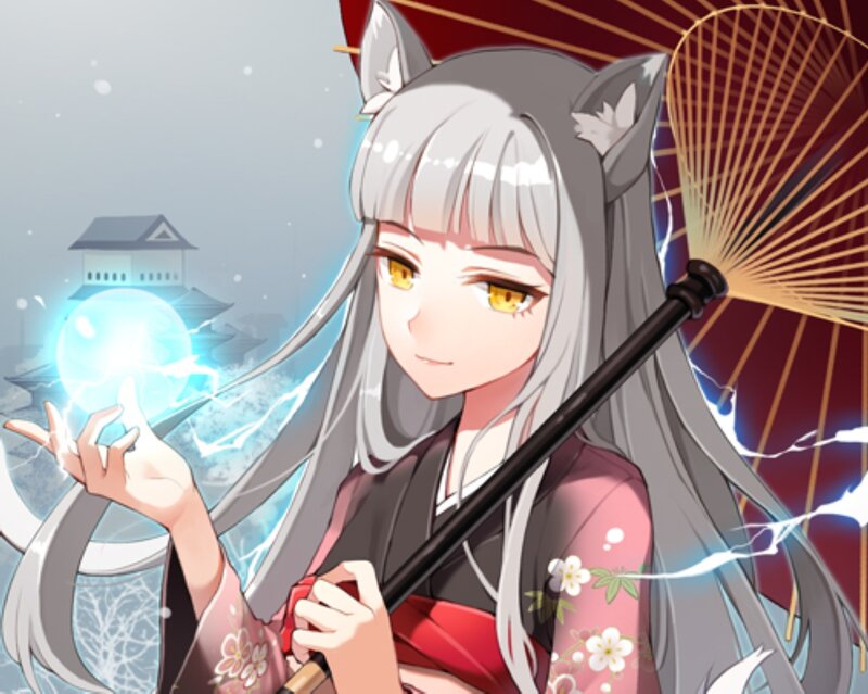 Silver-haired Girl with Cat Ears — Gray
