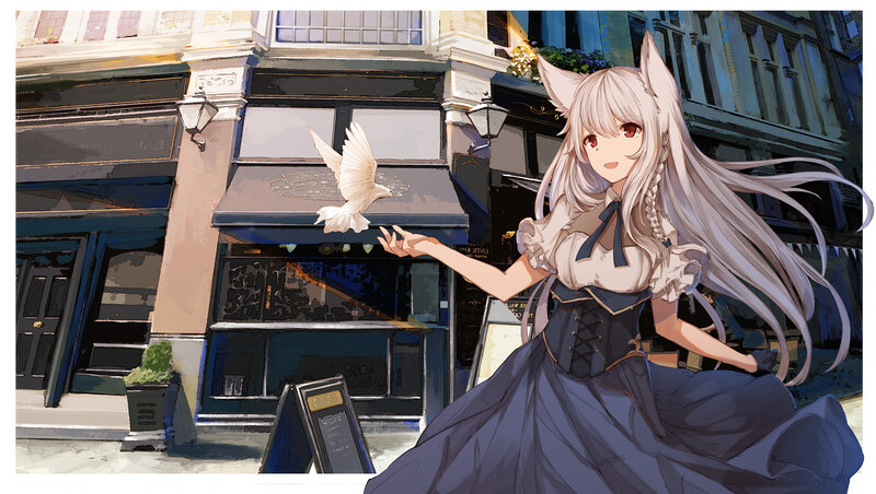 Silver-haired Girl with Cat Ears — White, Serene, Afternoon, Digital Art