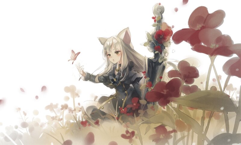 Silver-haired Girl with Cat Ears — White, Serene, Spring