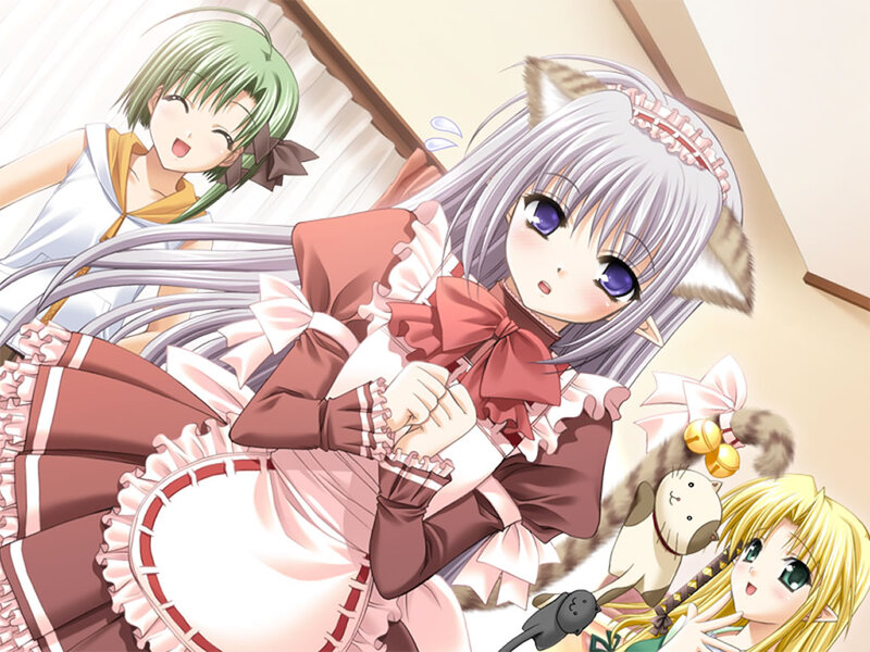 Silver-haired Girl with Cat Ears — White