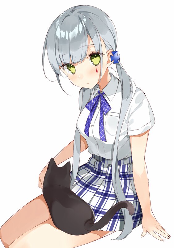 Silver-haired Girl with Cat — Gray, Calm