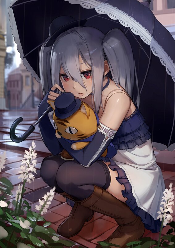 Silver-haired Girl with Cat — Gray