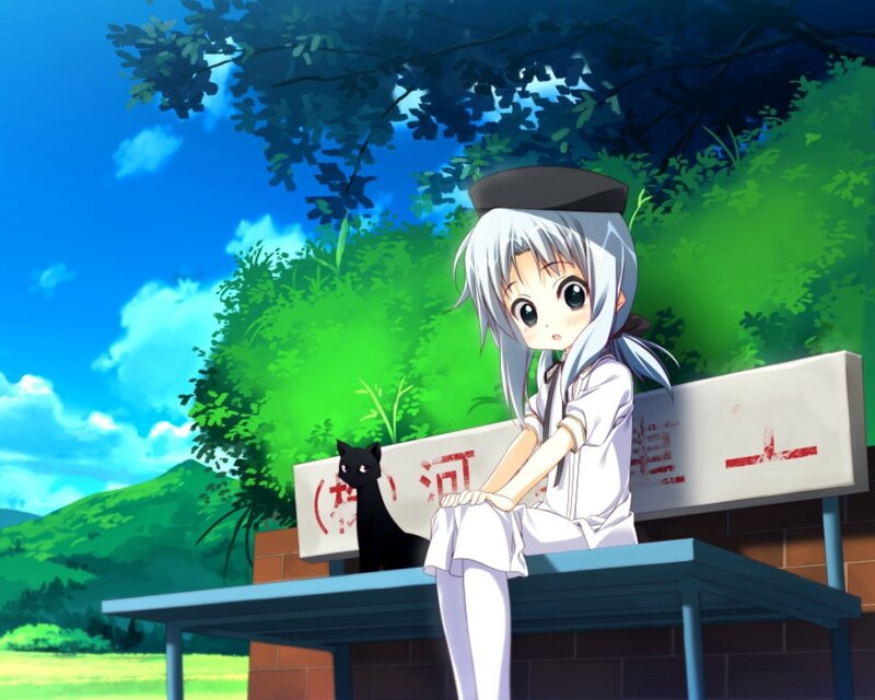 Silver-haired Girl with Cat — Green, Serene