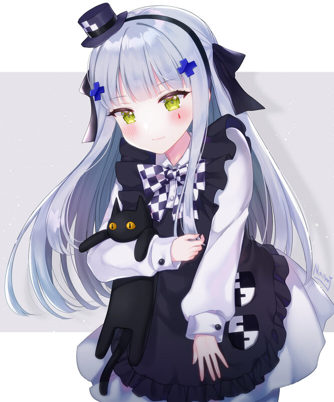 Silver-haired Girl with Cat — White, Calm, Anime