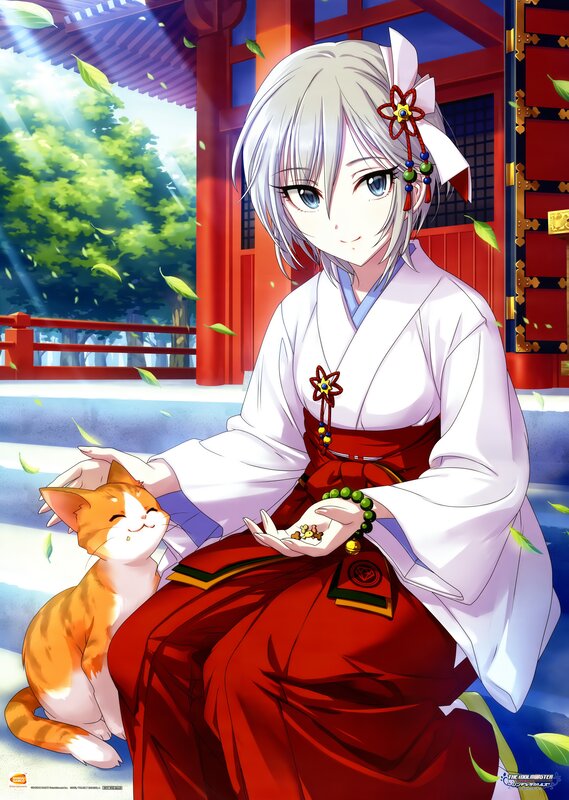 Silver-haired Girl with Cat — White, Serene, Afternoon