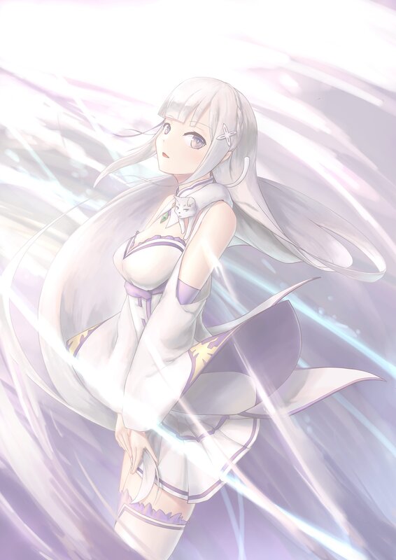 Silver-haired Girl with Cat — White, Serene, Anime